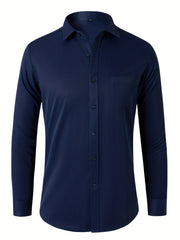 Men's Button Up Shirt with Chest Pocket - Spring/Fall Businesswear