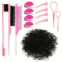 Hair Accessories Set: 2000 Elastic Bands, 4 Cutters, 4 Clips, 5 Stylin