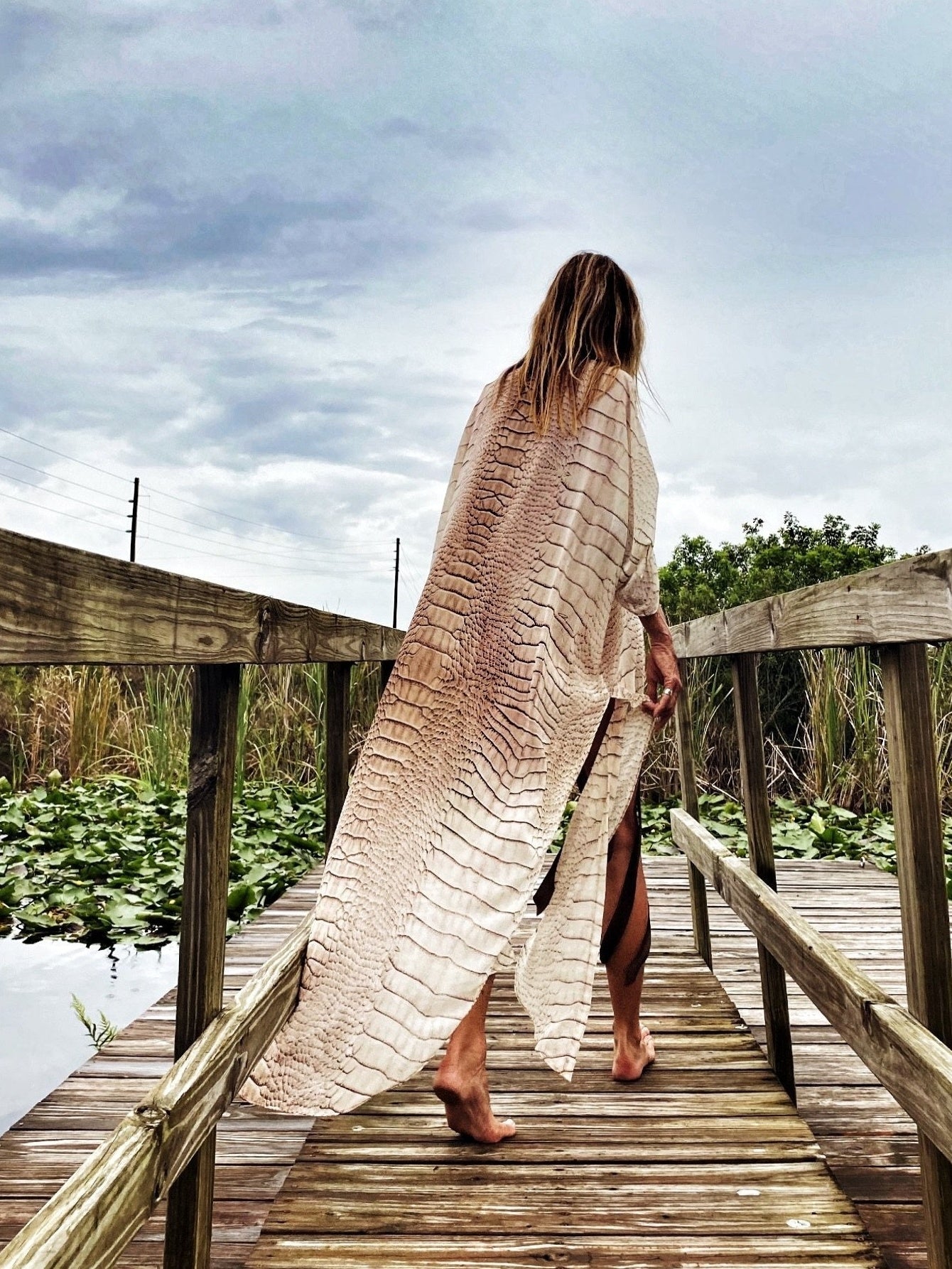 Crocodile Print V Neck Kaftan 2 Piece Set Women's Swimwear