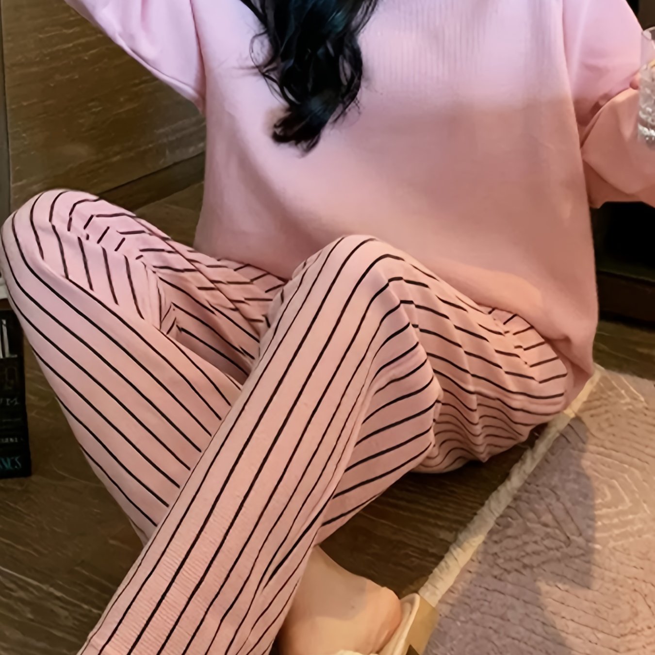 Striped Print Pajama Set Long Sleeve & Pants Women's Sleepwear