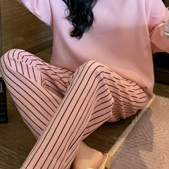 Striped Print Pajama Set Long Sleeve & Pants Women's Sleepwear