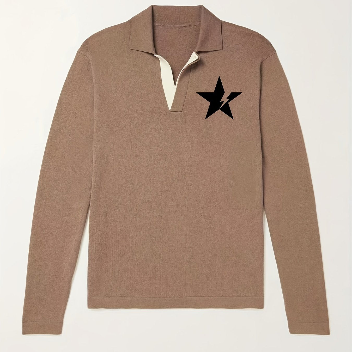 Star Pattern Polo Sweater Men's Casual Warm Mid Stretch V Neck Pullover Sweater