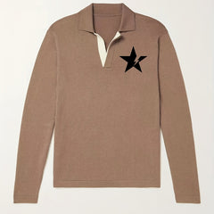 Star Pattern Polo Sweater Men's Casual Warm Mid Stretch V Neck Pullover Sweater
