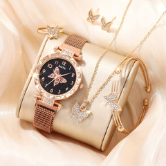 Rhinestone Butterfly Quartz Watch & Accessory Set