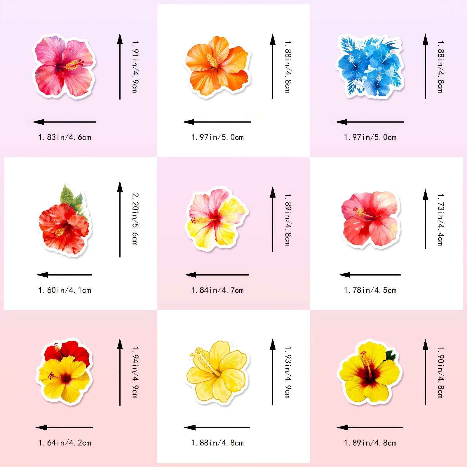 50pcs Watercolor Hibiscus Flower Stickers for Planners & Crafts