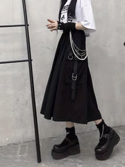 Solid Flap Pockets High Waist Skirt Casual Skirt For Spring & Fall