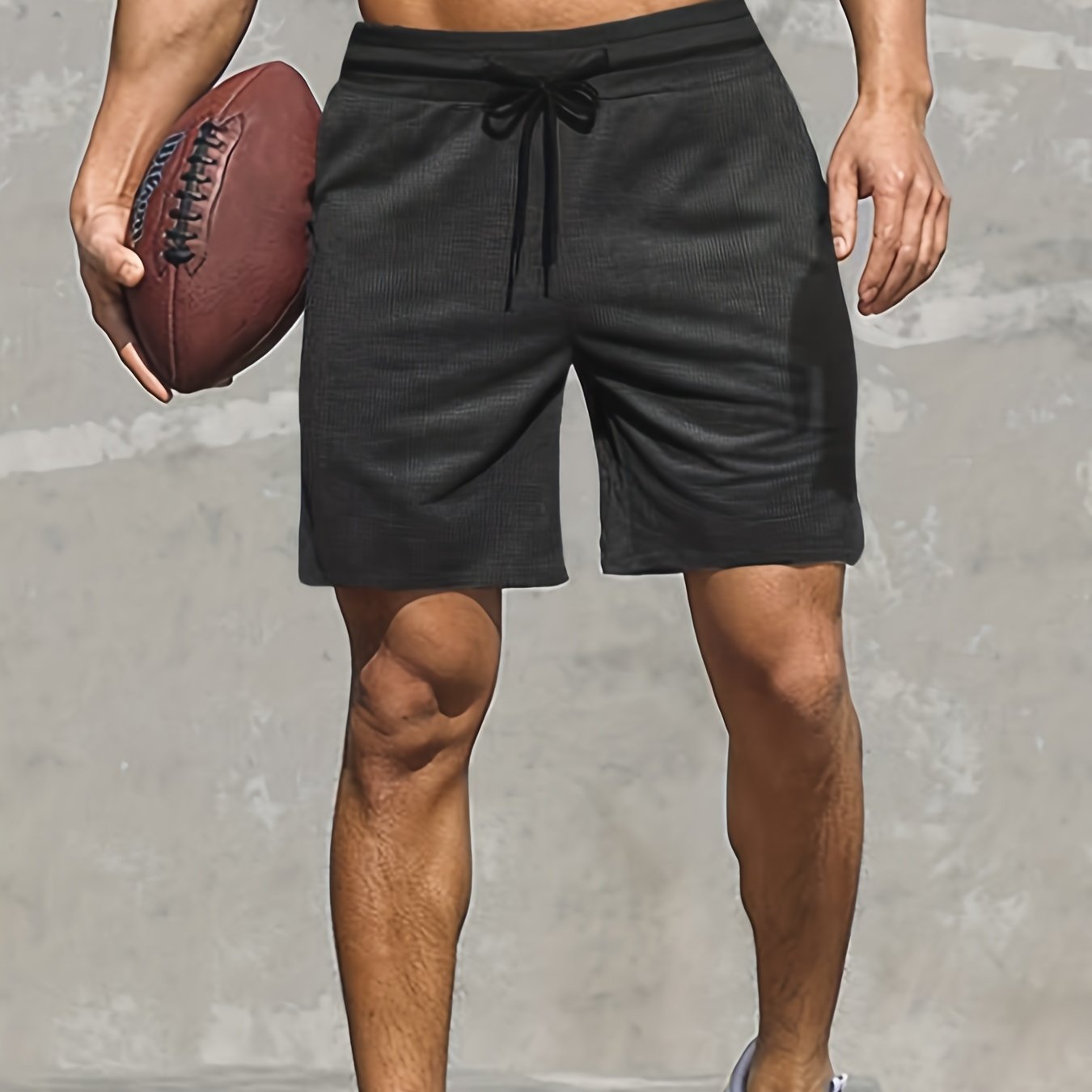 Men's Breathable Solid Shorts with Side Pockets - Drawstring Elastic Waist