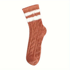 4 Pairs Striped Fuzzy Socks Comfy & Warm Mid Tube Women's Stockings
