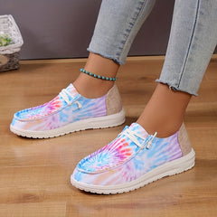 Women's Tie Dye Canvas Shoes Round Toe Slip On Low Top Lightweight Sneakers