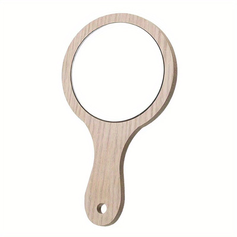 Handheld Cosmetic Mirror Beauty Salon Wooden Beauty Mirror