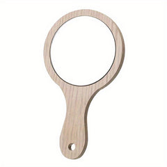 Handheld Cosmetic Mirror Beauty Salon Wooden Beauty Mirror
