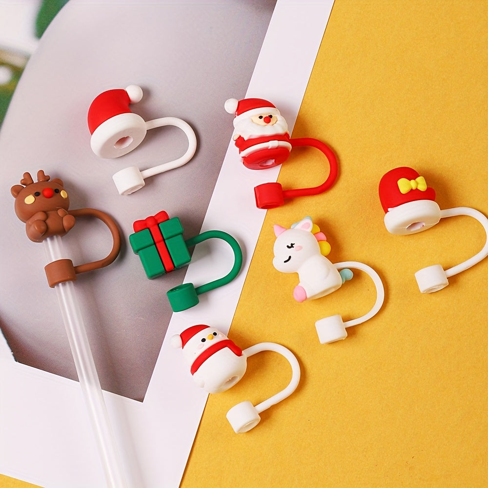 1pc Christmas Silicone Straw Cover Dustproof Straw Plug Cup Accessories