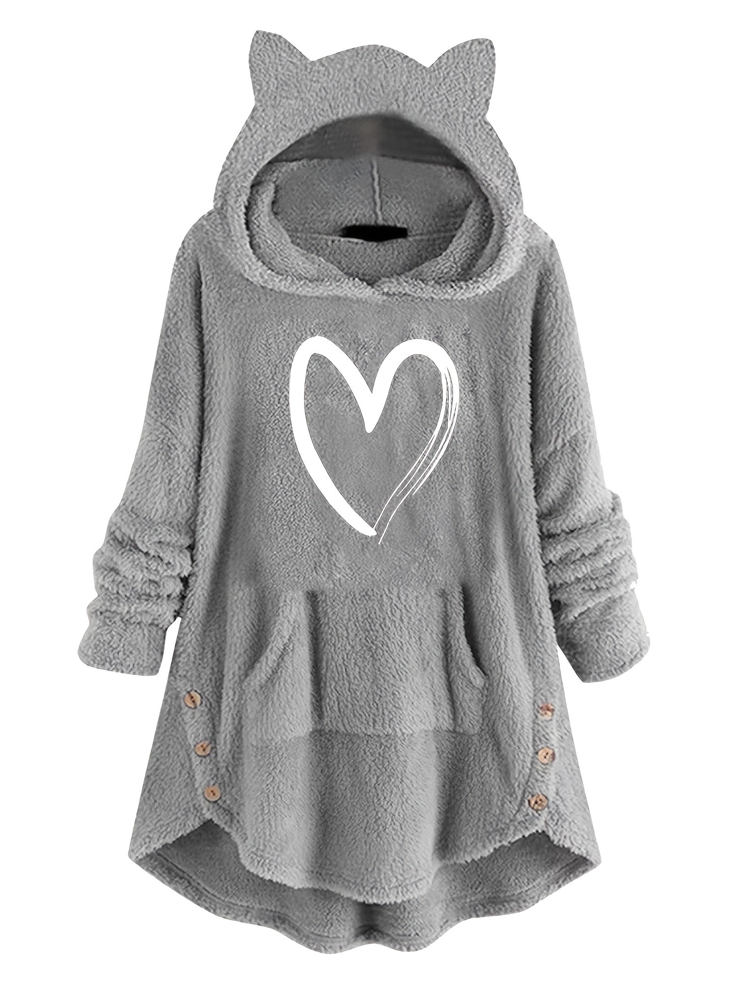 Graphic Print Fuzzy Loose Hoodie Casual Hooded Pocket Long Sleeve