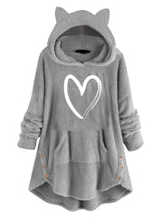 Graphic Print Fuzzy Loose Hoodie Casual Hooded Pocket Long Sleeve