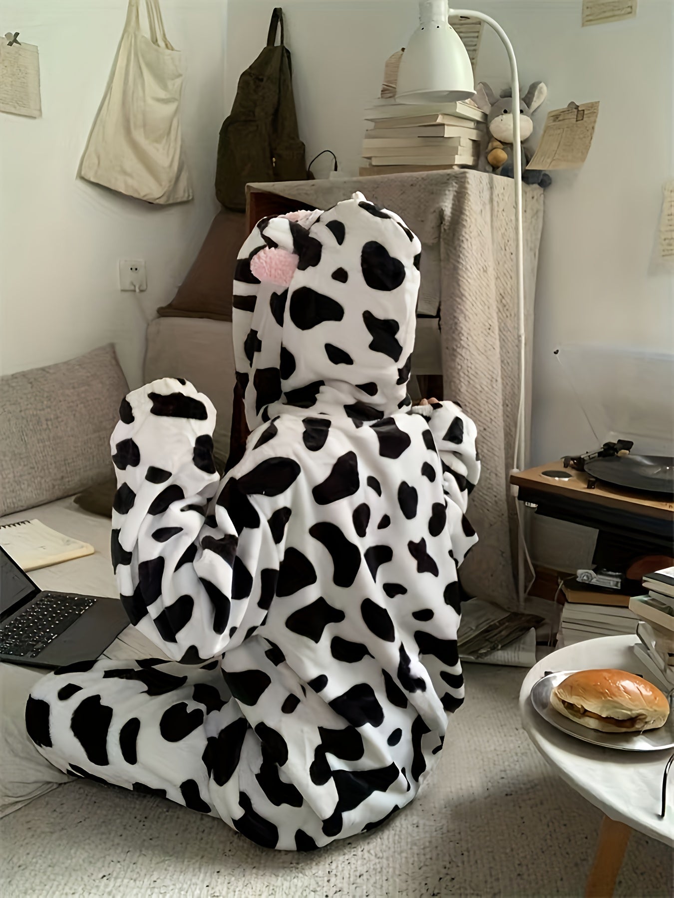 Cow Spot Fuzzy Pajama Set with Hood & Pants