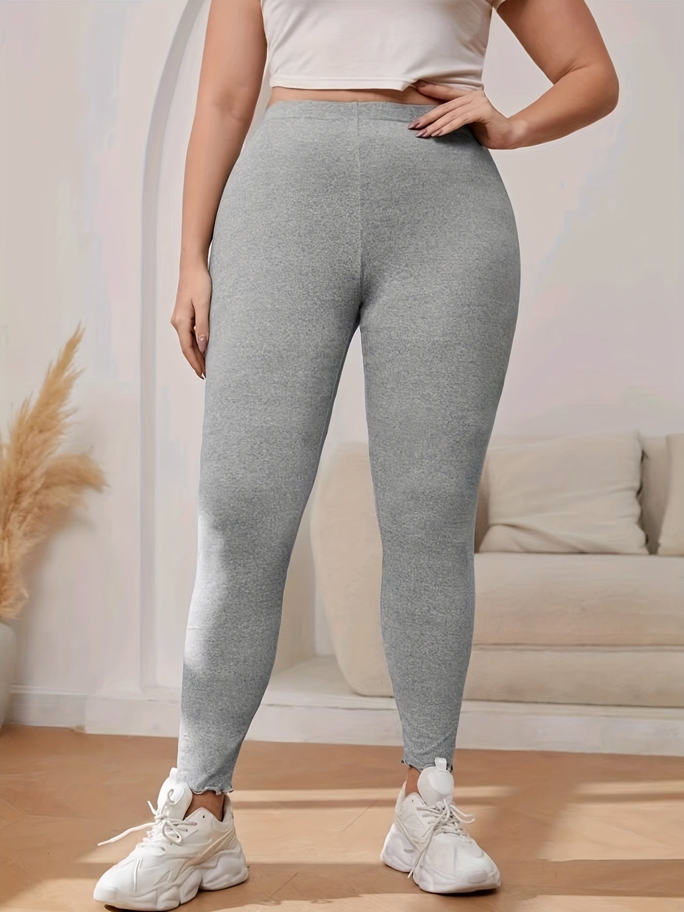 Sporty Leggings Women's Plus High Rise Solid Skinny Stretchy Leggings