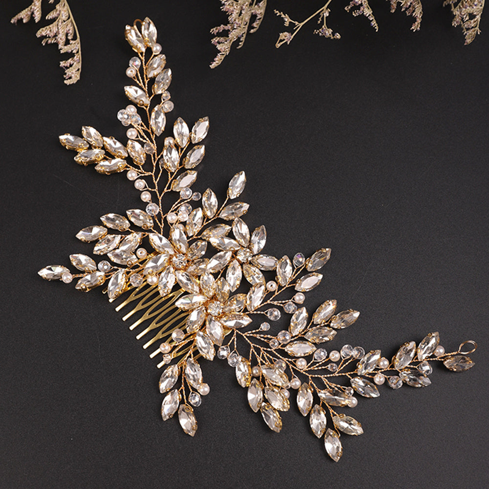 Vintage Rhinestones Hair Comb Shinny Pearl Crystal Bridal Headpiece