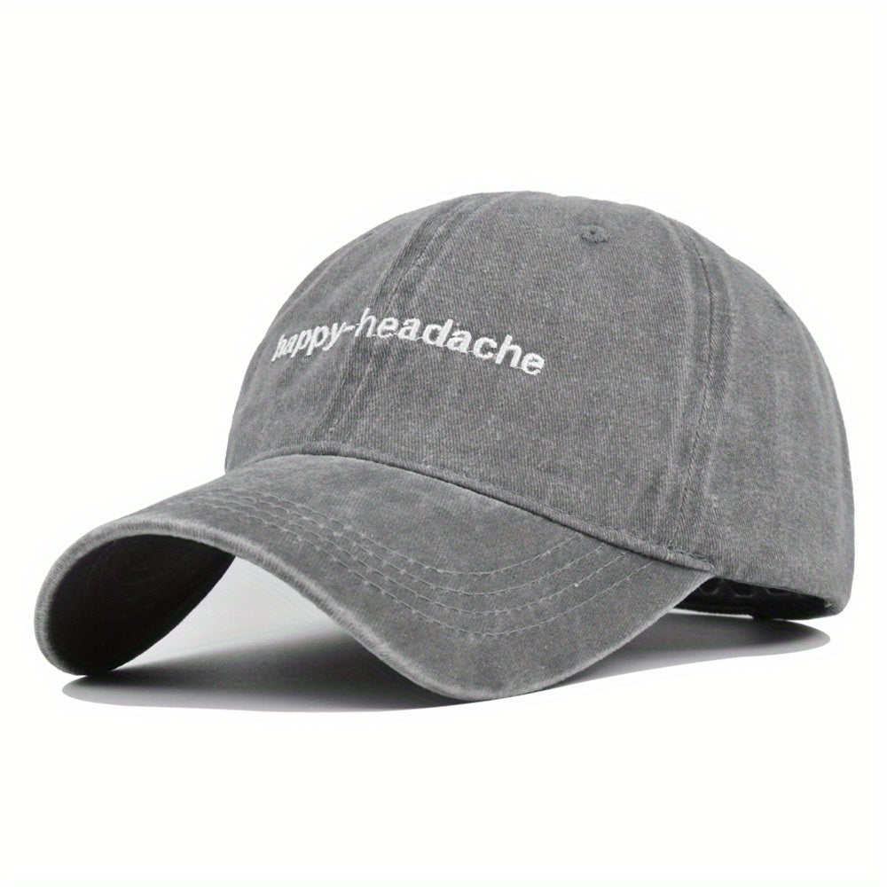 Distressed Cotton Baseball Cap Happy Headache Embroidery Couple Sun Hat