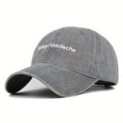 Distressed Cotton Baseball Cap Happy Headache Embroidery Couple Sun Hat