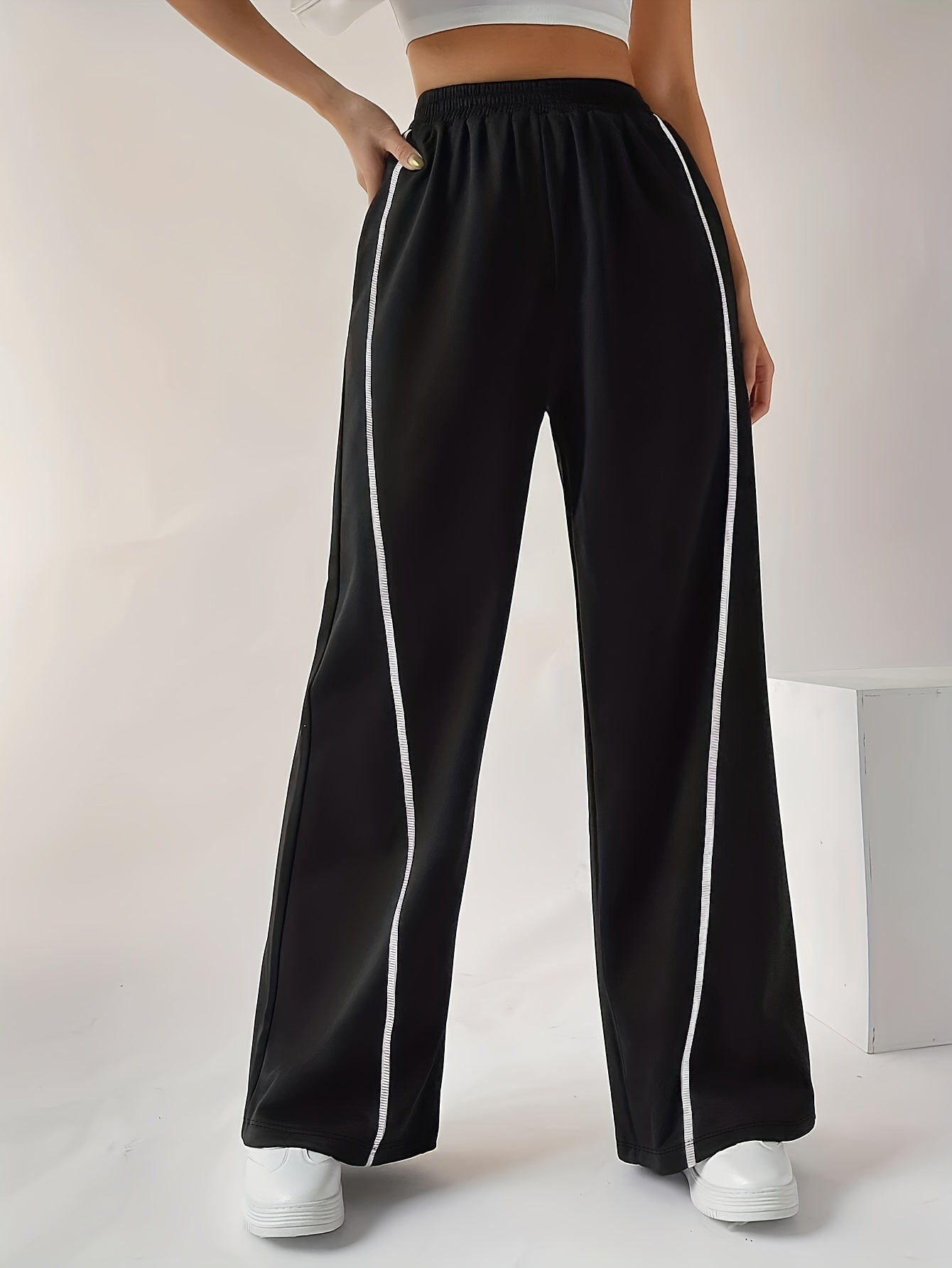 Women's Plus Size Wide Leg Running Trousers With Pockets