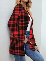 Plaid Print Open Front Jacket Long Sleeve for Spring & Fall