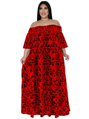 Graphic Print Off Shoulder Maxi Dress Plus Medium Stretch
