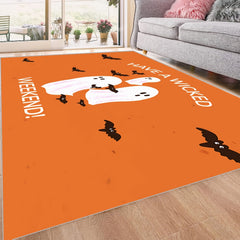 Orange Bat Ghost Pattern Carpet - Spooky Home Decor