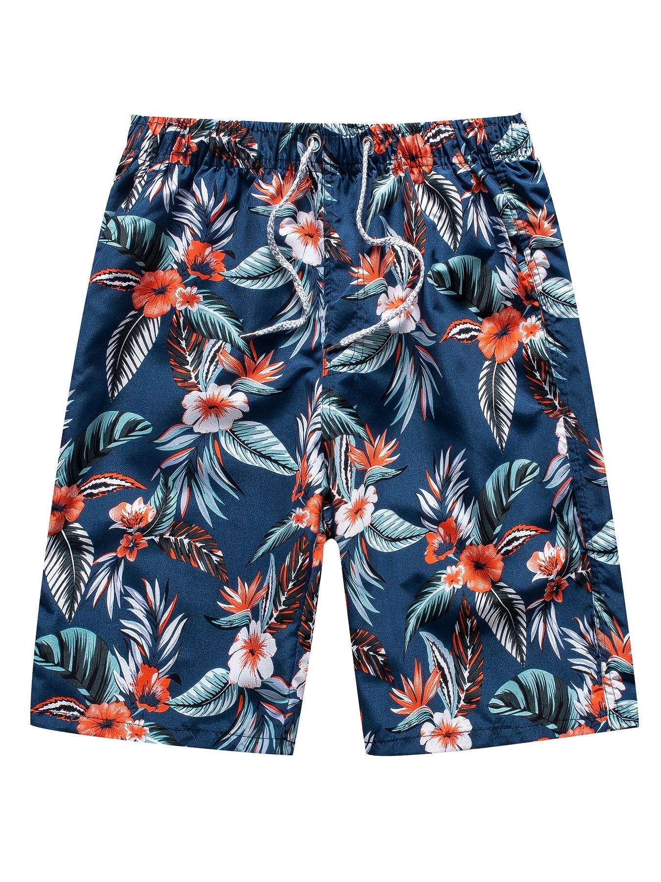 Leaf & Flower Pattern Swim Trunks Quick Dry Beach Shorts Men's Swimwear