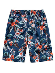 Leaf & Flower Pattern Swim Trunks Quick Dry Beach Shorts Men's Swimwear