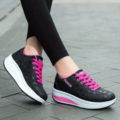 Women's Platform Rocker Shoes Lace Up Low Top Walking Sneakers