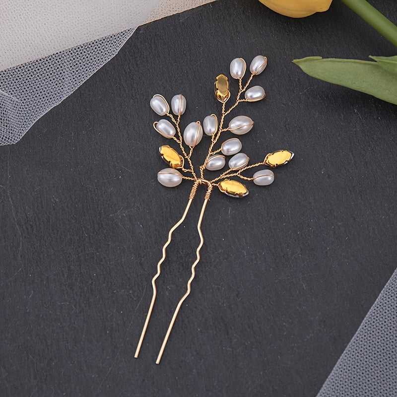 Bridal Hairpin Faux Pearl Crystal U shape Hair Pin Wedding