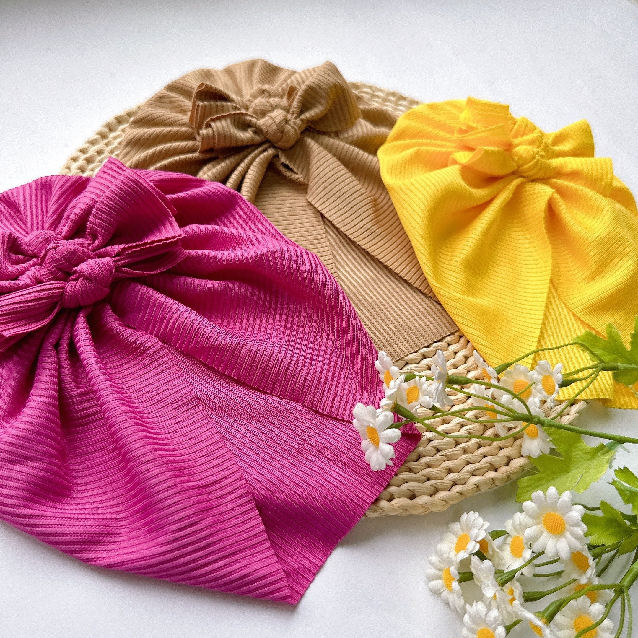 Soft Elastic Strip Flower Baby Hat With Kelp Knot Hat For Girl