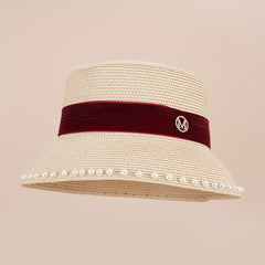 Grass Woven Pearl M Standard Bucket Hat Unisex Sunshade Fisherman Hat
