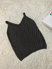 Eyelet Scallop Trim Knit Top V Neck Sleeveless Top Women's Clothing