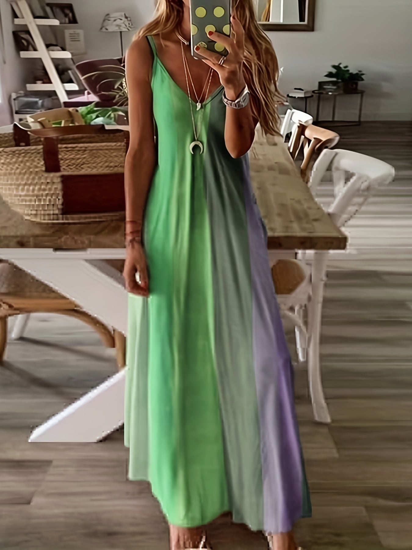 Colorblock V Neck Maxi Cami Dress