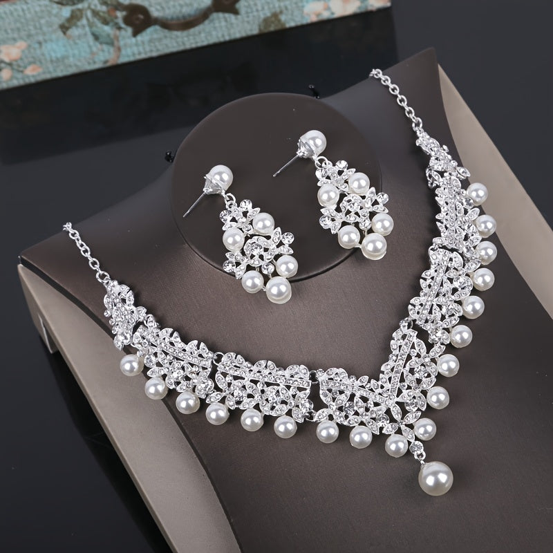 Crystal Faux Pearl Jewelry Set for Women Wedding