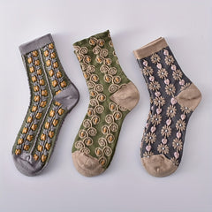 5 Pairs Retro Floral Textured Women's Socks All-match Stock