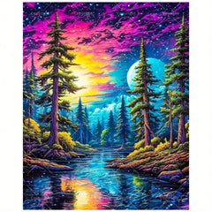 Fantasy Forest Paint by Numbers Kit for Adults DIY Vibrant Sky and Dreamlike Riv