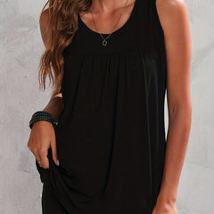 Pleated Tank Top Crew Neck Sleeveless Summer Top