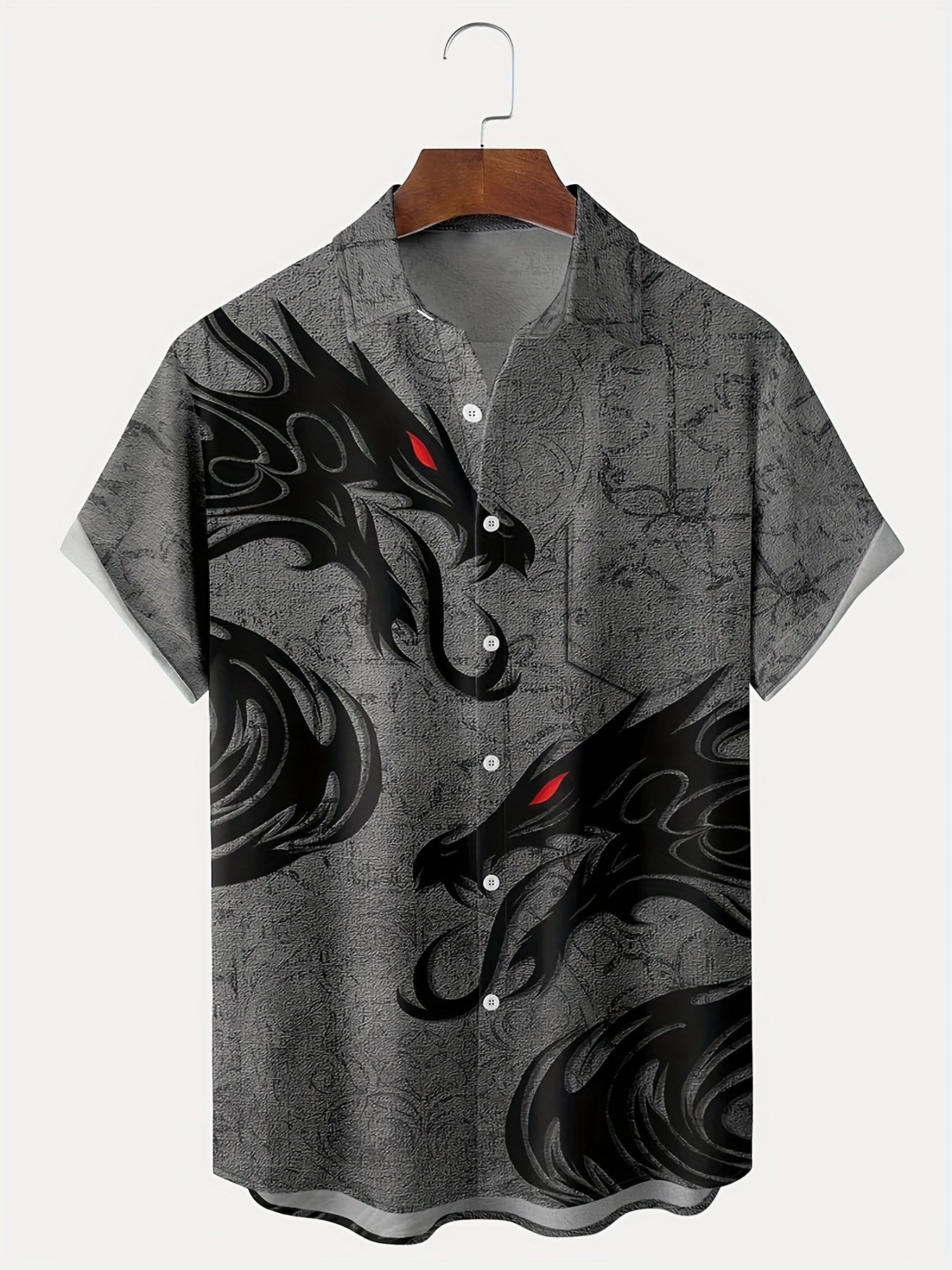 Dragon Print Men's Casual Short Sleeve Shirt for Summer