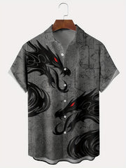 Dragon Print Men's Casual Short Sleeve Shirt for Summer