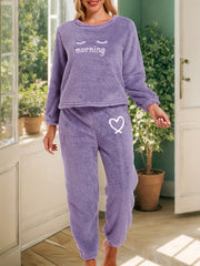 Cozy Fuzzy Pajama Set Long Sleeve Top & Elastic Waistband Pant