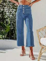 Cropped Jeans Button Fly Loose Fit Straight Leg Denim Pants