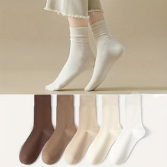5 Pairs Solid Socks Comfy & Breathable Women's Stockings