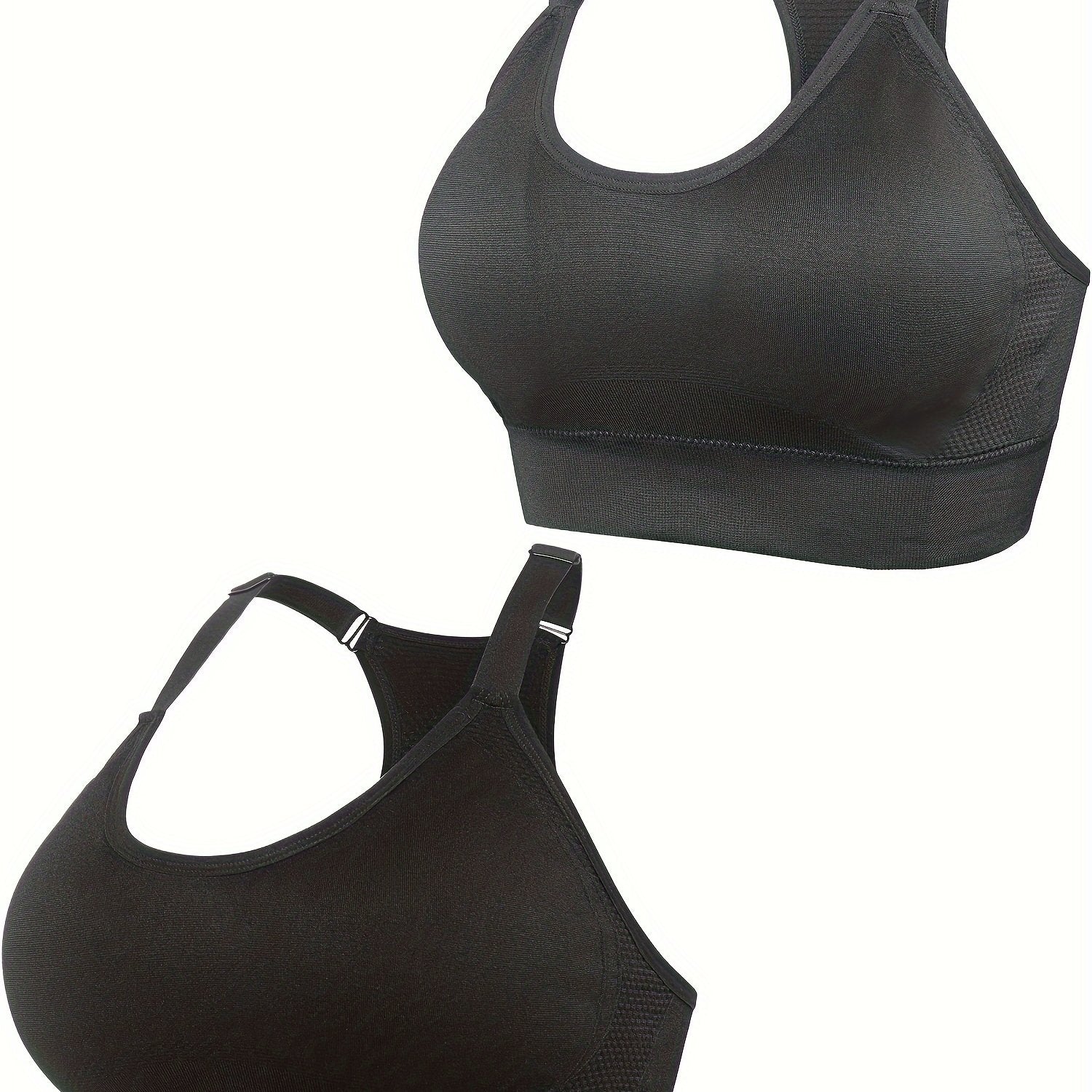 2 Pack Plus Size Sports Bra Set Solid Wireless Racer Back Yoga Gym Bralette 2pcs