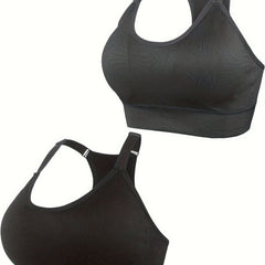 2 Pack Plus Size Sports Bra Set Solid Wireless Racer Back Yoga Gym Bralette 2pcs