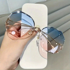 Ombre Lens Rimless Sunglasses Metal Temple Glasses UV400