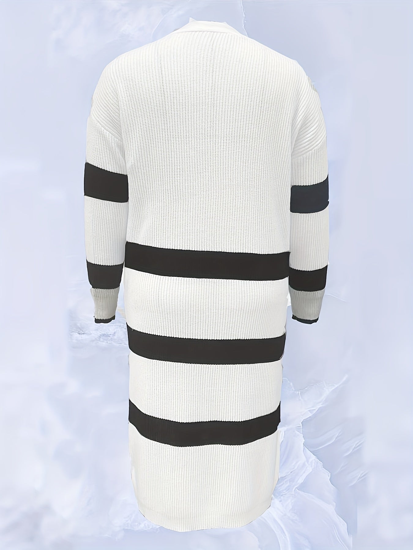 Women's Plus Size Striped Open Front Cardigan