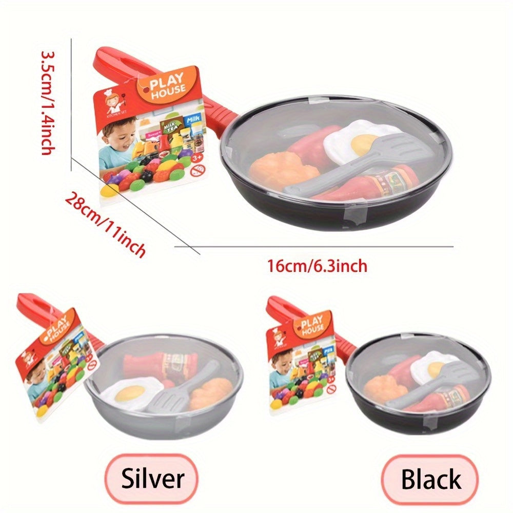 Kids Kitchen Pretend Play Food Toy Set - Frying Pan, Vegetables, Steak, Bread