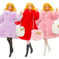 Faux Fur Coat, Stockings, Shoes for 29-21 cm Doll